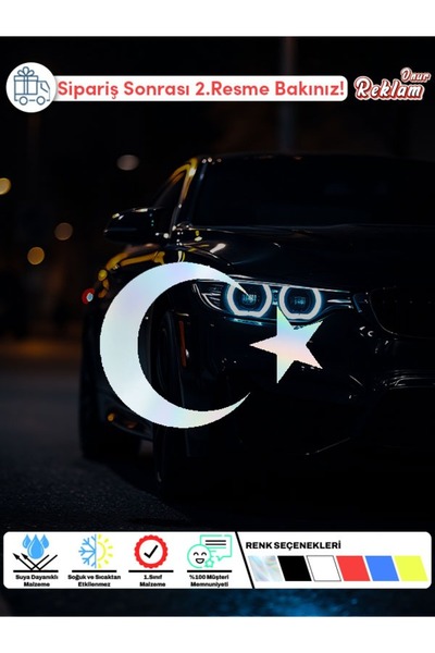 Onur Reklam Ay Yıldız Sticker (6 Adet) – Suya Dayanıklı Araba & Motosiklet Et...