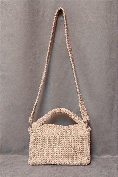 Uretti - Hülya 6683 9518 Hand Knitted Beige Macrame Thread Women's Hand and Shoulder Bag