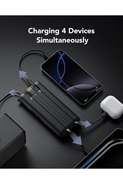 Generic VRURC Portable Charger 20000mAh Built-in Cable Fast Charging Power Bank - Black