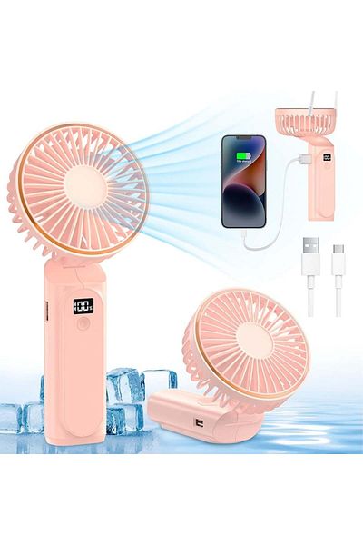SKYDDAR INNOVATION Ventilator portabil cu afișaj LED, 6 viteze, USB-C, 5000mAh, compact și eficient, roz