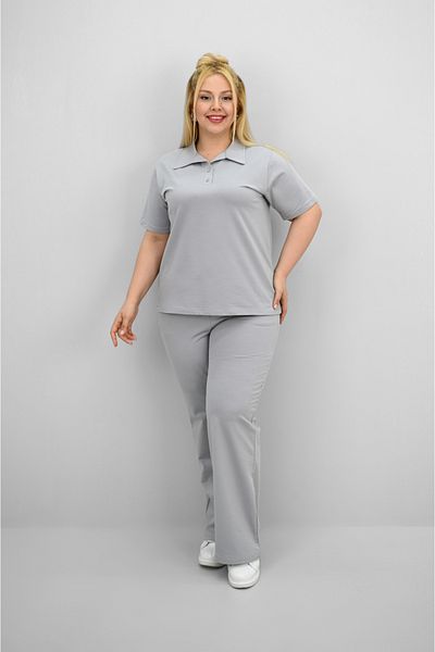 Koza Butik Women's Plus Size Short Sleeve Polo Neck Tracksuit Set 8188-25