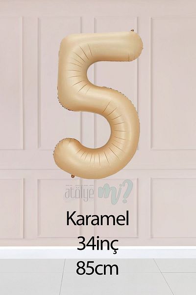 Atölye Mi 5 Years Old Caramel Number Balloon 34 Inch Sand Beige Age Balloon