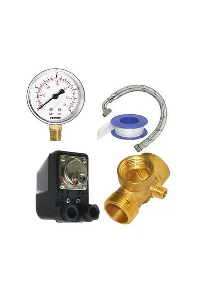 COBI SMART® Hydrophore kit, pressure switch with union nut, pressure gauge, 5-way connection, 60 cm flexible connection, tape