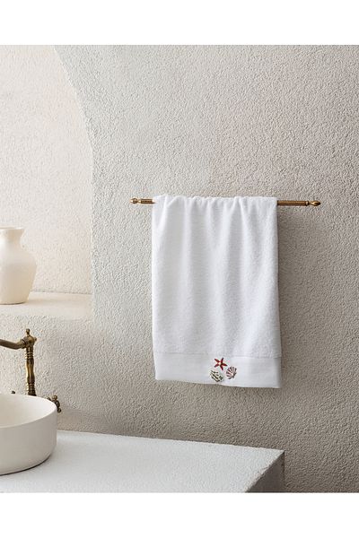 Madame Coco Ethe Embroidered 100% Cotton Face Towel - White - 50X76 cm