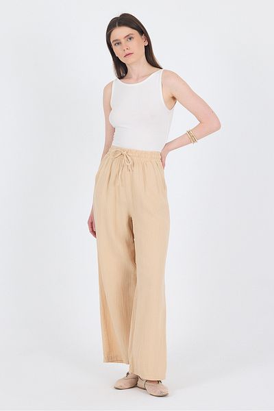Rays Beige 100% Cotton Muslin Palazzo/Wide Leg Trousers 8056A