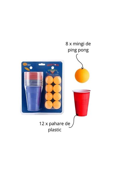 OEM Joc Beer Pong Party, jocul clasic de baut cu pahare si mingi pentru petreceri de neuitat, multicolor