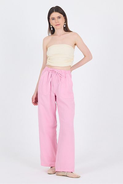 Rays Pink Linen Look 100% Cotton Pocket Wide Leg Trousers 8054A
