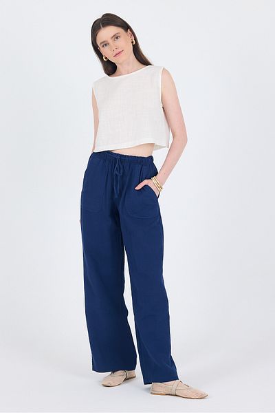 Rays Laci Linen Look 100% Cotton Pocket Wide Leg Trousers 8054A