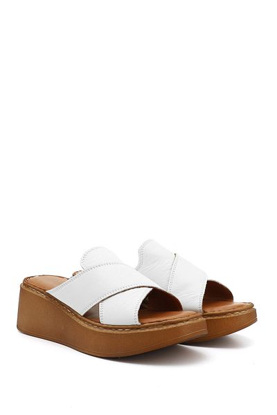 GÖNDERİ(R) Women / Girls White Filled Sole Genuine Leather Slippers