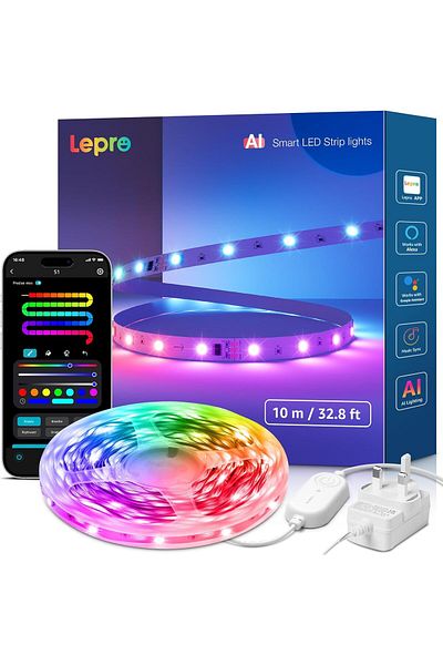 LEPRO S1 AI Smart Rainbow LED Strip Light 10M, 30 LEDs/M, Music Sync, Works with Alexa & Google Home