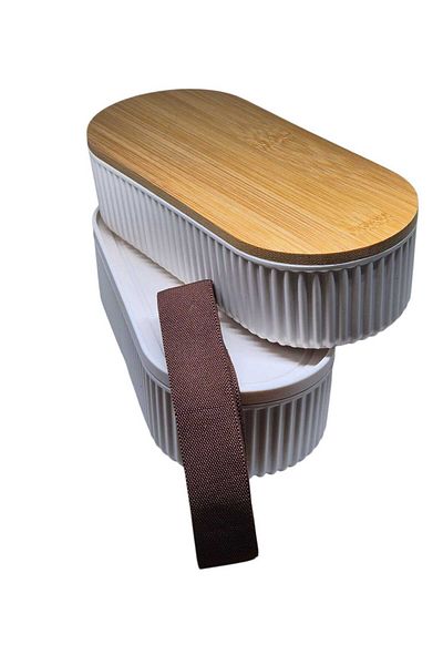 Eşya Dünyası 2-Piece Wooden Lid Storage Container (2X500 ml) L, Soft Ecru / Practical Storage Container