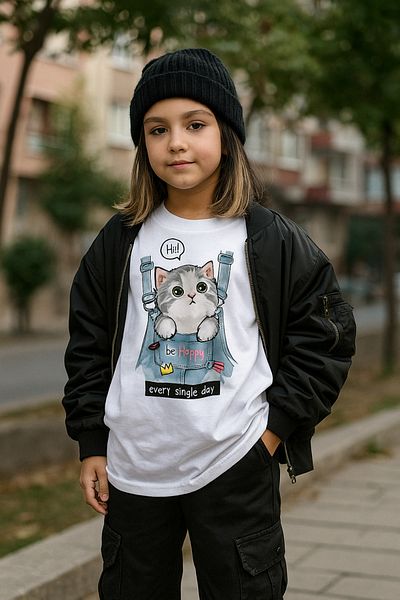 Touz Moda Μπλουζάκι Unisex Oversize με χαριτωμένο γάτο για παιδιά