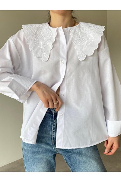 Bade Butik Cămașă albă guler tip Peter Pan cu broderie