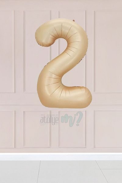 Atölye Mi 2 Year Old Caramel Number Balloon 34 Inch Sand Beige Age Balloon