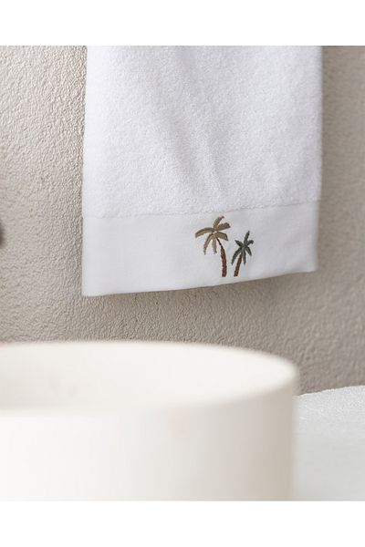 Madame Coco Palmy Embroidered 100% Cotton Face Towel - White - 50X76 cm
