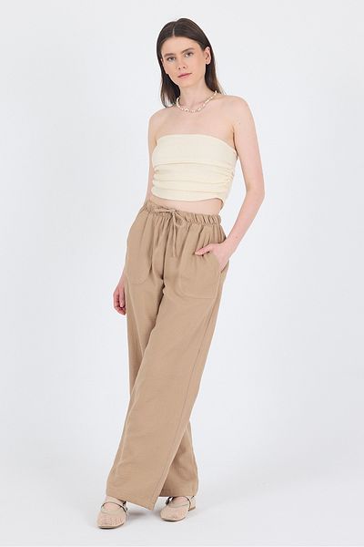 Rays Mink Linen Look 100% Cotton Pocket Wide Leg Trousers 8054A