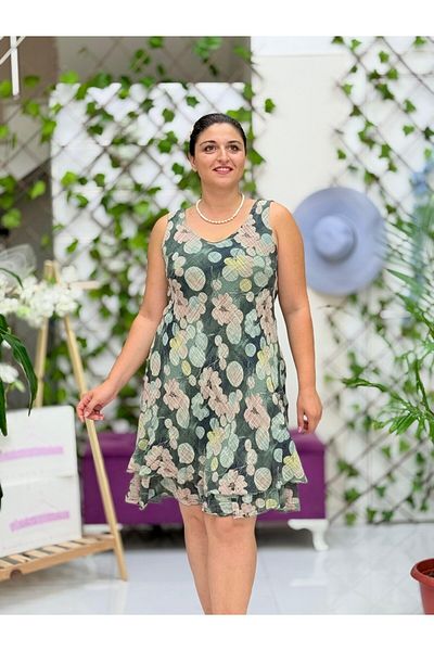 Punta Otantik Nc50132 Italian Cotton Linen Sleeveless Dress Green