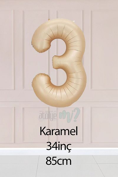 Atölye Mi 3 Year Old Caramel Number Balloon 34 Inch Sand Beige Age Balloon