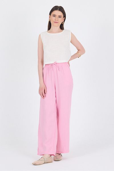 Rays Pink 100% Cotton Muslin Palazzo/Wide Leg Pants 8056A