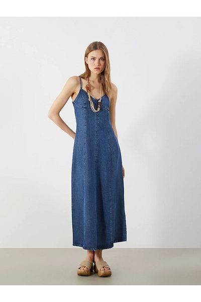 LC Waikiki Lcw Vision Indigo Heart Collar Strap Jean Dress