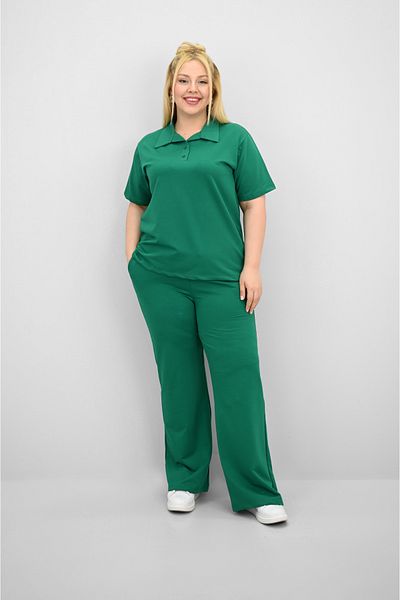 Koza Butik Women's Plus Size Short Sleeve Polo Neck Tracksuit Set 8188-25