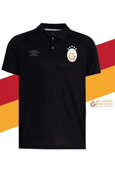 Galatasaray Γνήσιο μαύρο μπλουζάκι με γιακά πόλο 5 αστέρων με άδεια χρήσης