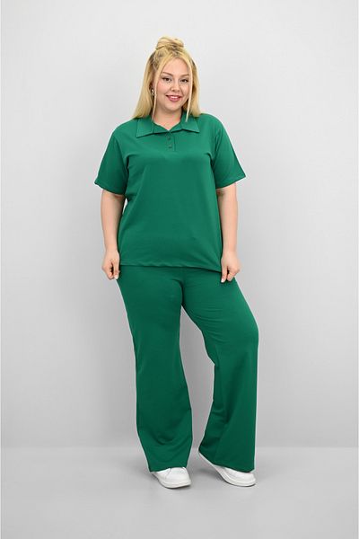 Koza Butik Women's Plus Size Short Sleeve Polo Neck Tracksuit Set 8188-25
