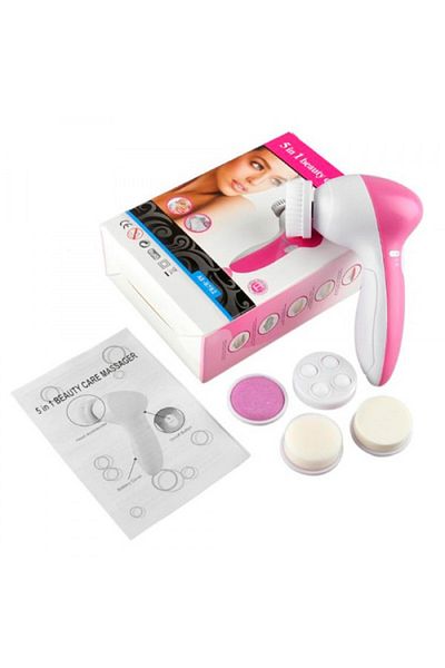 NEO OEM 5 in 1 Facial Massage and Care Brush, 5 Heads, White/Pink