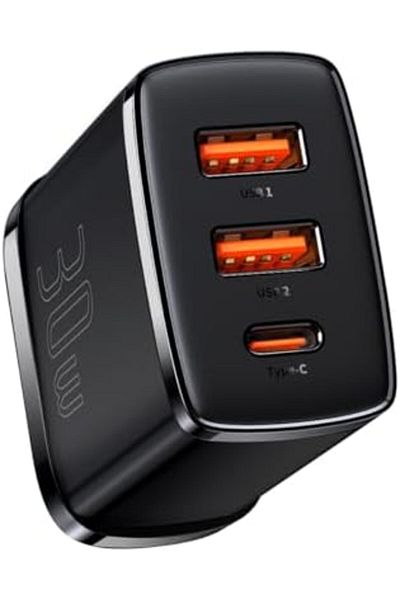Baseus PD 30W Compact Fast Charger, USB C Charger Adapter, 3-Port Wall Charger Plug, Type C Charger