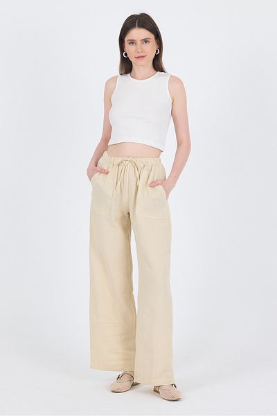 Rays Stone Linen Look 100% Cotton Pocket Wide Leg Trousers 8054A