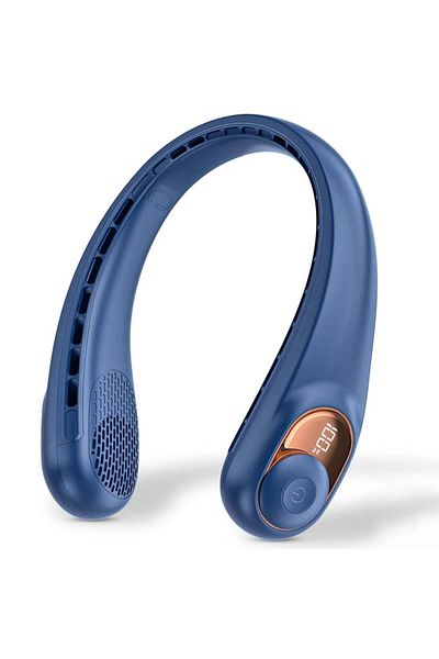 SKYDDAR INNOVATION Ventilator portabil de gât, afișaj digital, 3 viteze, 5200mAh, 5800RPM, hands-free și reîncărcabil, albastru