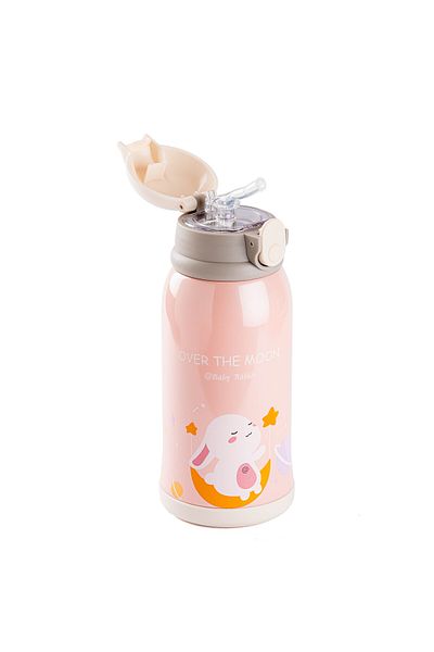 Tantitoni Kake Pink Rabbit Patterned Double Cover Children's Thermos 600ml