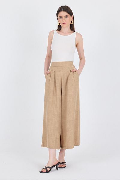 Rays Mink Cotton Linen Textured High Waist Pleated Palazzo Trousers 4819A