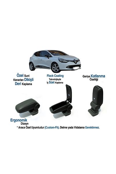 TUNAX OTO Clio Lhd Mk4 Car-Specific Armrest Armrest Without Screw 2013 2014 2015 2016 2017 2018 2019 2020