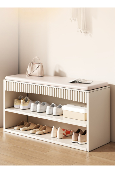 sharpdo Home Porch Entrance Integrated Shoe Cabinet Bench, Solid Wood Shoe Bench, Soft Cushion 80*30*47CM