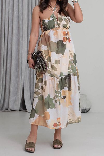 Neşeli Butik Women's Suspender Viscose Fabric Print Dress Nbmy3771