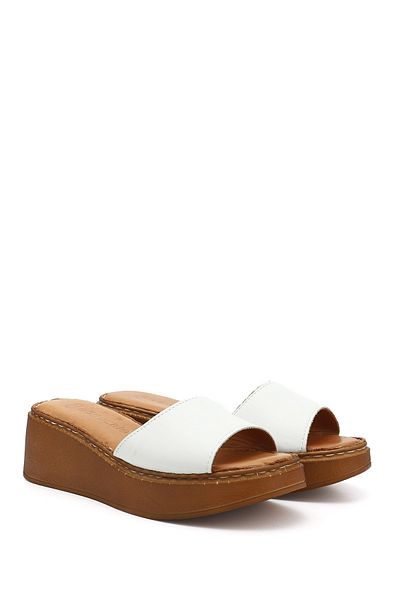 GÖNDERİ(R) Women / Girls White Filled Sole Genuine Leather Slippers
