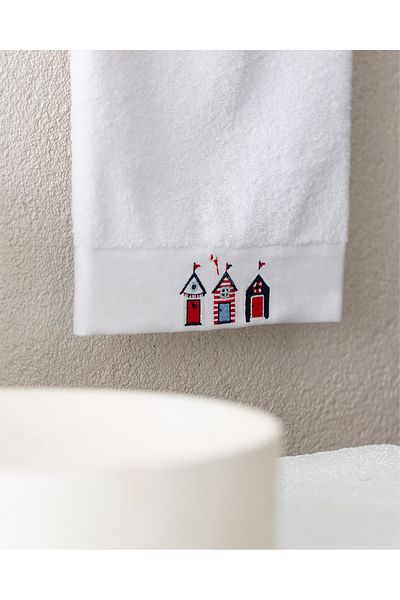 Madame Coco Harriet Embroidered 100% Cotton Face Towel - White - 50X76 cm