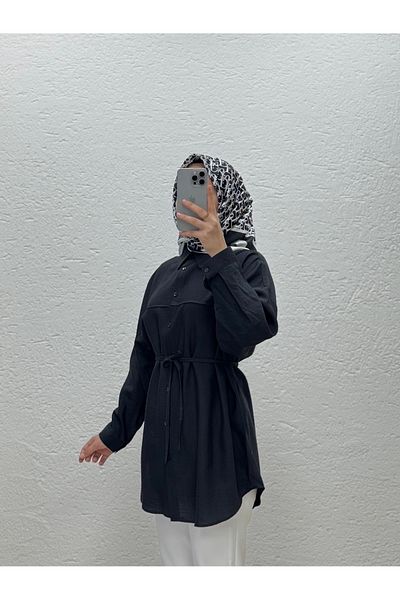 MİHRA STORE Nubona Front Robe Detailed Tunic-As5897 Black