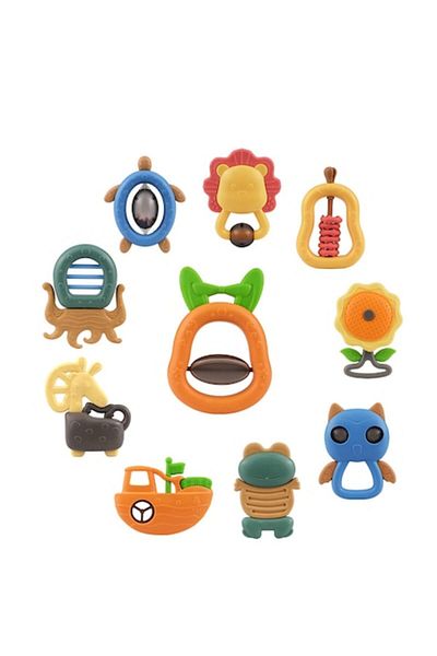 tumama Set rattling toys for babies, various shapes, 10 pieces, BPA-free plastic + silicone, Tumama®, mult