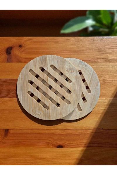 Eşya Dünyası Bamboo Trivet Heat Resistant Wooden Pot and Pan Mat Non-Slip Kitchen Serving Product (Round)