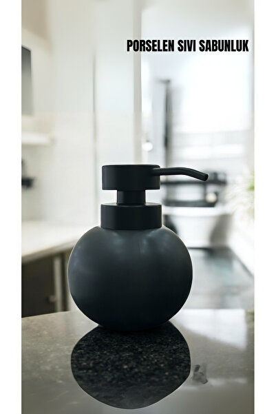 Leila Lüks Siyah Tombul Stoneware Sıvı Sabunluk, Siyah Başlıklı , Banyo Ve Mu...
