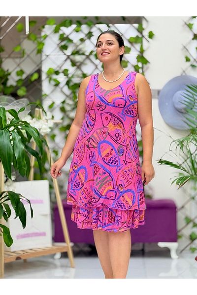 Punta Otantik Nc50131 Italian Cotton Linen Sleeveless Dress Pink