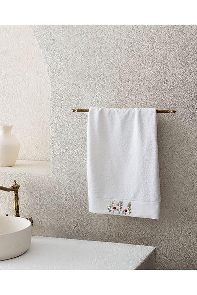 Madame Coco Thelma Embroidered 100% Cotton Face Towel - White - 50X76 cm