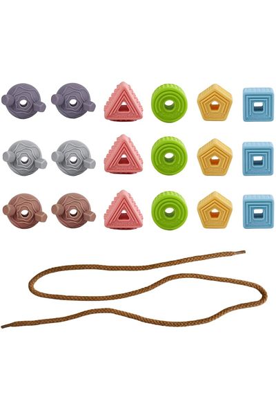 tumama Lacing and threading game with geometric shapes made of silicone, 18 pieces, +3 years, Tumama®, mul