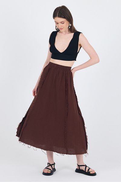 Rays Brown 100% Cotton Muslin Midi Skirt 7038