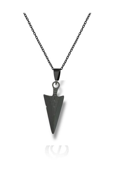 Herşey Nota Unisex Necklace with Black Arrowhead Figure – Modern and Warrior Design with 60 cm Chain
