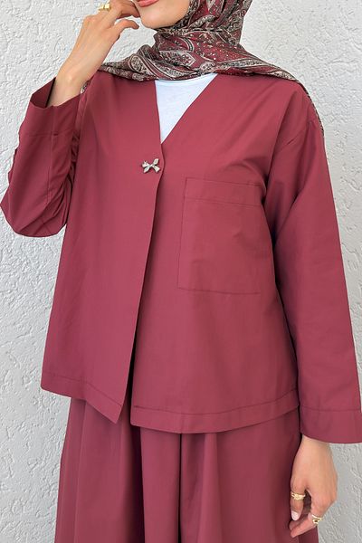 Salih Çelebi Σετ Φούστα με Κουμπί Καρφίτσας 2342 - Claret Red