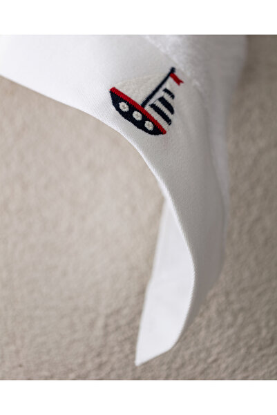 Madame Coco Навігатор Вишитий 100% бавовняний рушник для обличчя - білий - 50x76 см