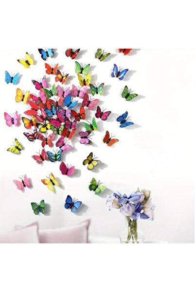 OKALİNA 12 Adet Karışık Renk 3D Kelebek Duvar Süsü 5 cm